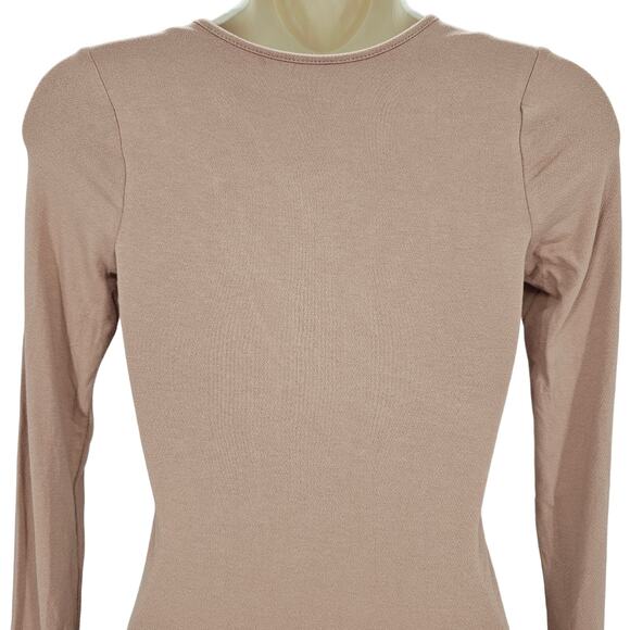 Naked Wardrobe Womans size XS NW Sculpt Deep V-Neck Long Sleeve Bodysuit Tan NEW - Picture 4 of 8